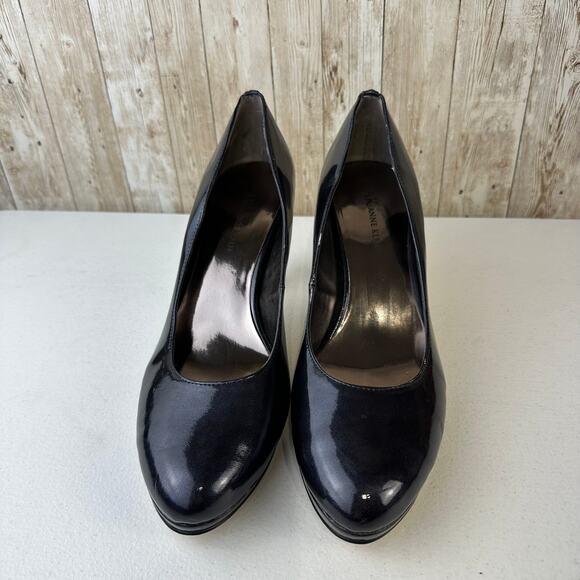 Ann Klein Dress Shoe Sz 9M Navy Patent Slip On High Heels‎ Office Classic Formal - Picture 1 of 10